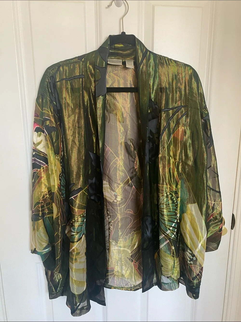 Chico’s Sheer Silk Butterfly Kimono Coverup Size L